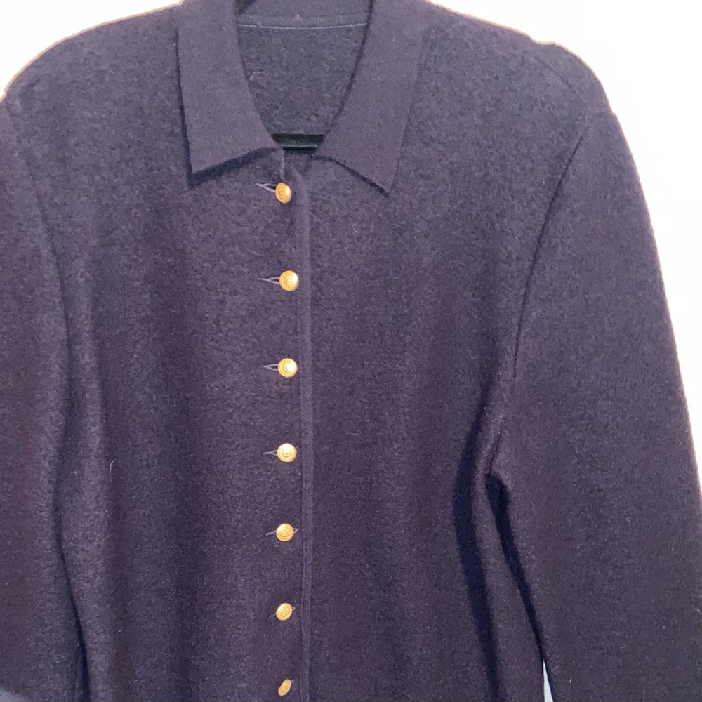 Geiger Wool Jacket Womens Size 42 Collared Sweater Gold Buttons Navy Blue - Picture 7 of 12